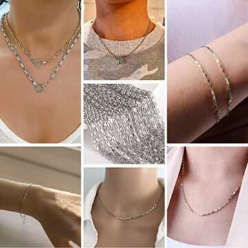 33 Feet Stainless Steel Box Chain Bulk, 2mm 304 Stainless Steel Chains Roll Spool Thin Square Rolo Box Link Chain Bulk for Jewelry Making DIY Craft