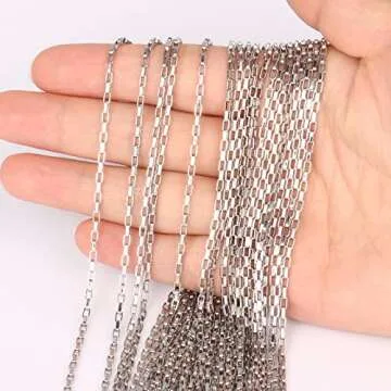33 Feet Stainless Steel Box Chain Bulk, 2mm 304 Stainless Steel Chains Roll Spool Thin Square Rolo Box Link Chain Bulk for Jewelry Making DIY Craft