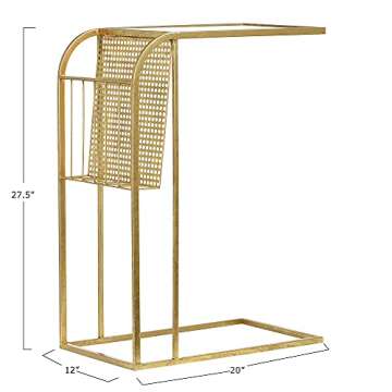 Creative Co-Op Metal Side Table with Magazine Rack and Glass Top, Gold
