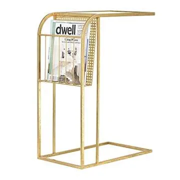 Creative Co-Op Metal Side Table with Magazine Rack and Glass Top, Gold