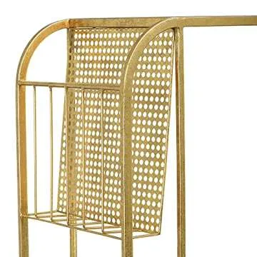 Creative Co-Op Metal Side Table with Magazine Rack and Glass Top, Gold