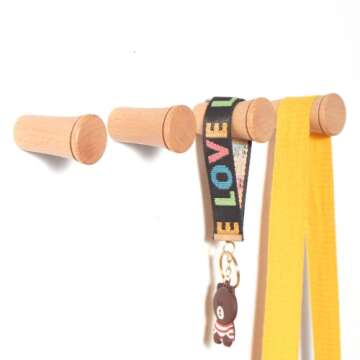 HomeDo Natural Wooden Coat Hooks Wall Mounted Vintage Single Organizer Hangers, Handmade Craft Hat Rack Hat Hanger (Beech-2inch, 6Pack)