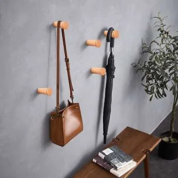 HomeDo Natural Wooden Coat Hooks Wall Mounted Vintage Single Organizer Hangers, Handmade Craft Hat Rack Hat Hanger (Beech-2inch, 6Pack)