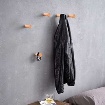 HomeDo Natural Wooden Coat Hooks Wall Mounted Vintage Single Organizer Hangers, Handmade Craft Hat Rack Hat Hanger (Beech-2inch, 6Pack)