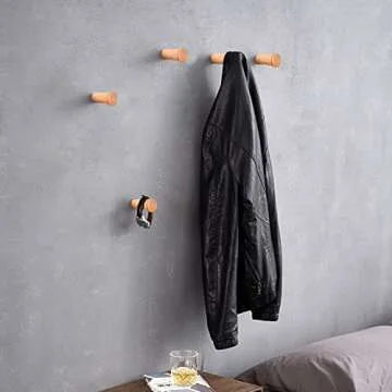 HomeDo Natural Wooden Coat Hooks Wall Mounted Vintage Single Organizer Hangers, Handmade Craft Hat Rack Hat Hanger (Beech-2inch, 6Pack)