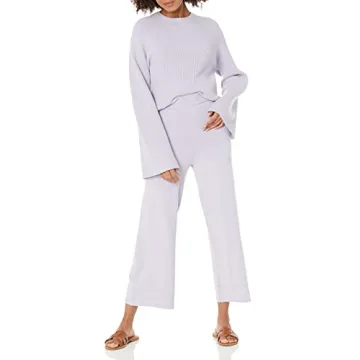 The Drop Women's Bernadette Cropped Sweater Pant in Dusty Purple