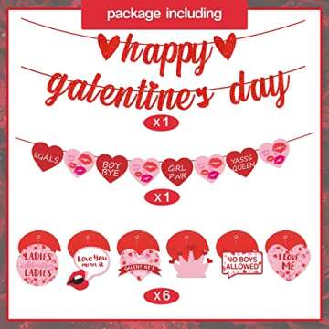 TTDQ Happy Galentine's Day Banner and Garland Set - Red and Pink Glitter Heart Decorations for Parties, Weddings, and Corporate Events