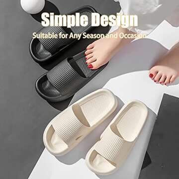rosyclo Cloud Slippers for Female and Male, Unisex Cute Cozi Massage Pillow Shower Shoes Bathroom Non-Slip Open Toe Home House Cloud Sandals Lady Platform Shoes, Tan Beige