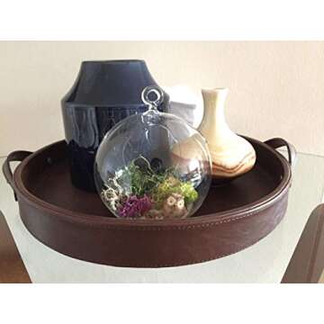 HofferRuffer Top Nocth PU Leather Round Serving Tray, Decorative Serving Tray with Handles, Coffee Tray, Ottoman Tray for Home Or Office, Diameter 14.6-inch, Brown