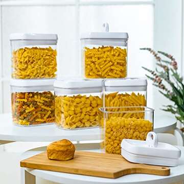 6 Pack Airtight Food Storage Container Set - Kitchen Organizers & Storage - Sugar Dispenser with Lids, Ideal for Pasta,Sugar, Cookies