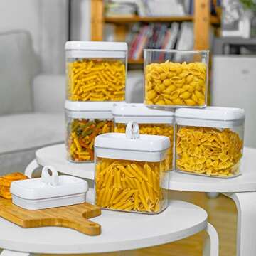 6 Pack Airtight Food Storage Container Set - Kitchen Organizers & Storage - Sugar Dispenser with Lids, Ideal for Pasta,Sugar, Cookies