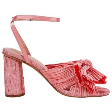 VETASTE Women's Bow Knot Heeled Sandals Bridal Wedding Open Toe Ankle Strap Chunky Heels