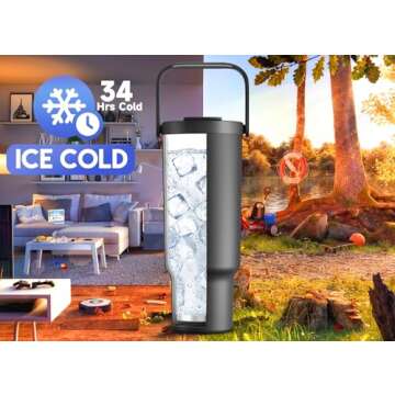 Meoky 40 oz Tumbler with Handle and Straw, Insulated Water Bottle, Stainless Steel Travel Mug, Keeps...