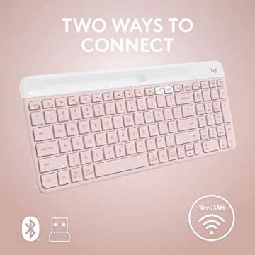 Logitech K585 Multi-Device Slim Wireless Keyboard, Built-in Cradle for Device; for Laptop, Tablet, Desktop, Smartphone, Win/Mac, Bluetooth/Receiver, Compact, Easy Switch, 24 Month Battery - Rose