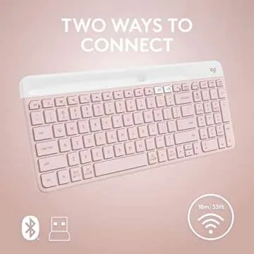 Logitech K585 Multi-Device Slim Wireless Keyboard, Built-in Cradle for Device; for Laptop, Tablet, Desktop, Smartphone, Win/Mac, Bluetooth/Receiver, Compact, Easy Switch, 24 Month Battery - Rose