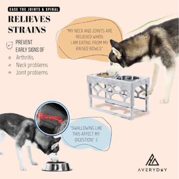 AVERYDAY Large Dog Bowls Elevated, 4 Height Adjustable Raised Dog Bowl Stand with 2 Stainless Steel ...