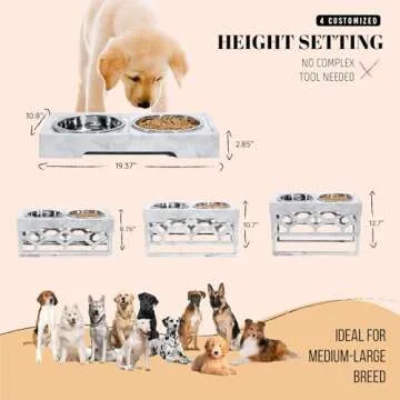 AVERYDAY Large Dog Bowls Elevated, 4 Height Adjustable Raised Dog Bowl Stand with 2 Stainless Steel Food and Water Bowls Set, Tall Dogs Feeding Station with Anti-Slip Base for Medium Large Breeds Dogs