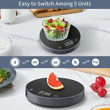 VOCOO Food Kitchen Scale Digital - 5KG/11lb Max Weight with 5 Units Grams Ounces Pounds, Clear LED Display and TARE Function, Food Scale for Cooking Baking Meat Weighing (Space Grey)