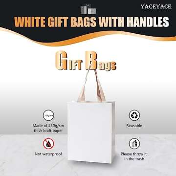 Elegant YACEYACE White Gift Bags - 20Pcs Kraft Bags