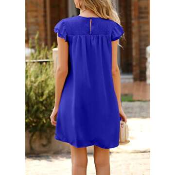 KIRUNDO Women Summer Shift Dress 2025 Casual Ruffle Cap Sleeve Smocked Crew Neck Loose Flowy Chiffon Mini Tunic Dresses(Royal Blue, X-Large)