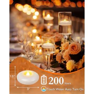 Homemory 24 Pack 3” Flameless Led Floating Candles, 200 Hour White Battery Operate Waterproof Teal...