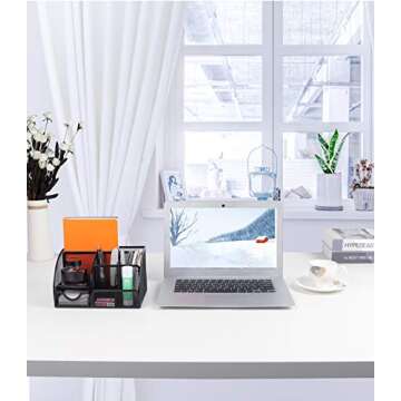 Beiz Desk Organizer Caddy and Accessories Holder with Storage Drawer + 6 Compartments, Pen Organizer w/Sticky Note Tray, Desk Essential to Collect Desk Supplies for Office Home Dorm Room, Black