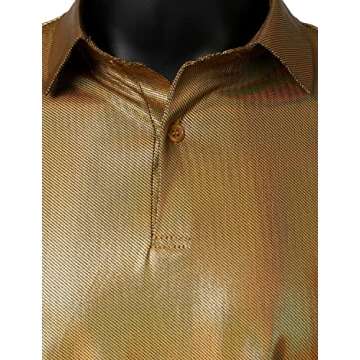 PARKLEES Mens Shiny Metallic Gold Sequins Short Sleeve Polo Shirt for 70s Disco Nightclub Party US-PPPH86-Multi Gold Small