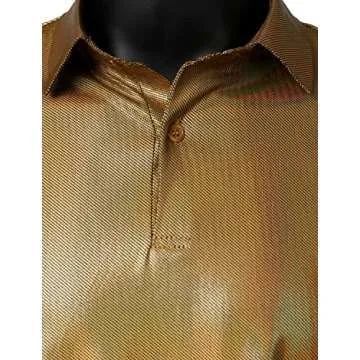 PARKLEES Mens Shiny Metallic Gold Sequins Short Sleeve Polo Shirt for 70s Disco Nightclub Party US-PPPH86-Multi Gold Small