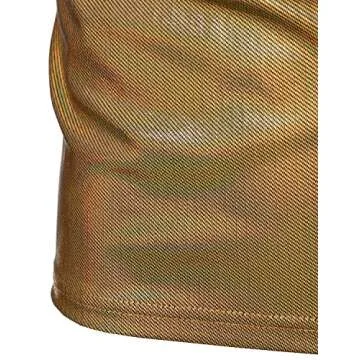 PARKLEES Mens Shiny Metallic Gold Sequins Short Sleeve Polo Shirt for 70s Disco Nightclub Party US-PPPH86-Multi Gold Small