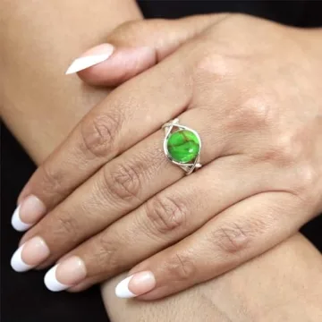 JEWELOPORIUM Copper Green Turquoise Silver Ring for Women