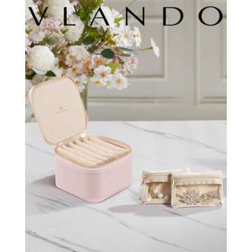 Vlando Jewelry Box with 6 Velvet Jewelry Bags Travel Jewelry Storage Box for Women Girl Jewelry Orga...
