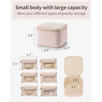 Vlando Jewelry Box with 6 Velvet Jewelry Bags Travel Jewelry Storage Box for Women Girl Jewelry Organizer Necklace Rings Earrings Bags Wedding Gifts Christmas Gifts for Women(Pink)
