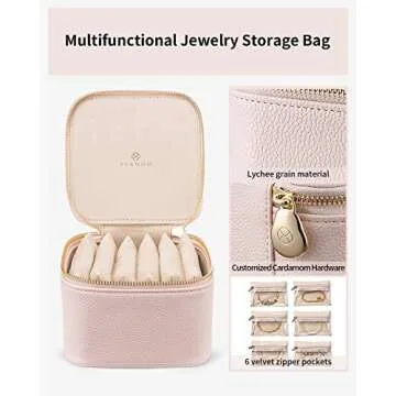 Vlando Jewelry Box with 6 Velvet Jewelry Bags Travel Jewelry Storage Box for Women Girl Jewelry Organizer Necklace Rings Earrings Bags Wedding Gifts Christmas Gifts for Women(Pink)