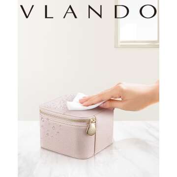 Vlando Jewelry Box with 6 Velvet Jewelry Bags Travel Jewelry Storage Box for Women Girl Jewelry Organizer Necklace Rings Earrings Bags Wedding Gifts Christmas Gifts for Women(Pink)