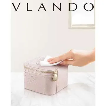 Vlando Jewelry Box with 6 Velvet Jewelry Bags Travel Jewelry Storage Box for Women Girl Jewelry Organizer Necklace Rings Earrings Bags Wedding Gifts Christmas Gifts for Women(Pink)