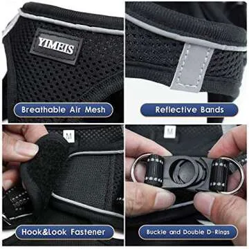 YIMEIS Dog Harness and Leash Set, No Pull Soft Mesh Pet Harness, Reflective Adjustable Puppy Vest for Small Dogs, Cats (XS, Black)