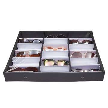 Juvale 18 Slot Sunglasses Organizer for Women and Men, Eyeglass Storage Case with Clear Lid for Multiple Pairs of Glasses (18.5 x 14.25 In)