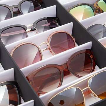 Juvale 18 Slot Sunglasses Organizer for Women and Men, Eyeglass Storage Case with Clear Lid for Multiple Pairs of Glasses (18.5 x 14.25 In)