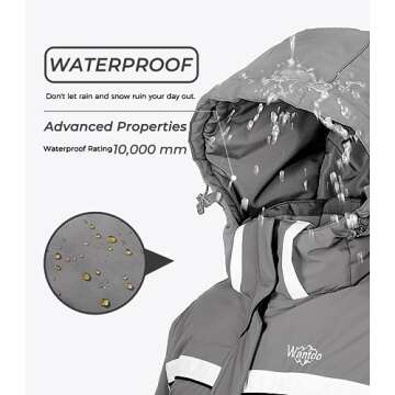 wantdo Women's Winter Waterproof Ski Windbreaker Hooded Raincoat Dark Gray & White M