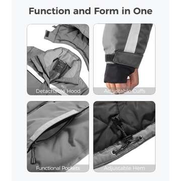 wantdo Women's Winter Waterproof Ski Windbreaker Hooded Raincoat Dark Gray & White M