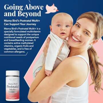 Best Nest Wellness Mama Bird Postnatal Vitamins for Breastfeeding and Postpartum, Whole Food Organic Blend, Methylated Vitamins, Vegan, Once Daily, 30 Ct