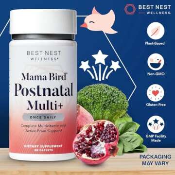 Best Nest Wellness Mama Bird Postnatal Vitamins for Breastfeeding and Postpartum, Whole Food Organic Blend, Methylated Vitamins, Vegan, Once Daily, 30 Ct