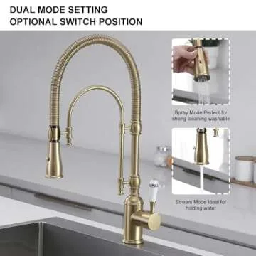 KunMai Kitchen Faucets Brushed Gold Kitchen Sink Faucet with Pull Down Sprayer High Arc Dual-Mode Kitchen Faucet
