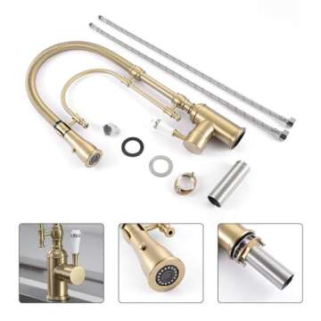 KunMai Kitchen Faucets Brushed Gold Kitchen Sink Faucet with Pull Down Sprayer High Arc Dual-Mode Kitchen Faucet