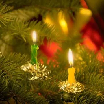 Brosay Christmas Tree Candle Clip Silver Candle Holders Clip Candlestick Holders Bulk Metal Candles Clips for Christmas Birthday Party 20 Pcs (Gold)