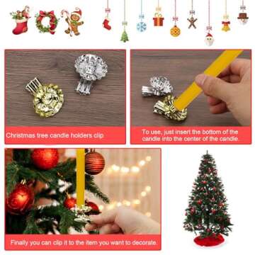 Brosay Christmas Tree Candle Clip Silver Candle Holders Clip Candlestick Holders Bulk Metal Candles Clips for Christmas Birthday Party 20 Pcs (Gold)