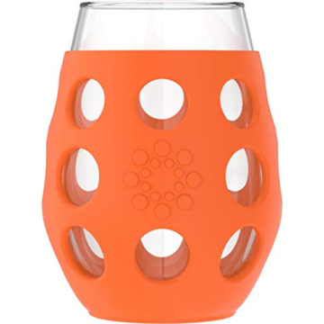 Lifefactory Wine Glass with Protective Silicone Sleeve, 4 Count (Pack of 1), Orange, Cobalt, Grass Green and Huckleberry
