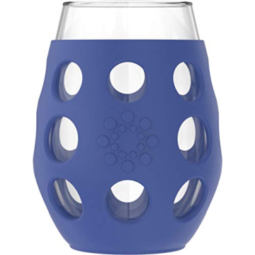 Lifefactory Wine Glass with Protective Silicone Sleeve, 4 Count (Pack of 1), Orange, Cobalt, Grass Green and Huckleberry