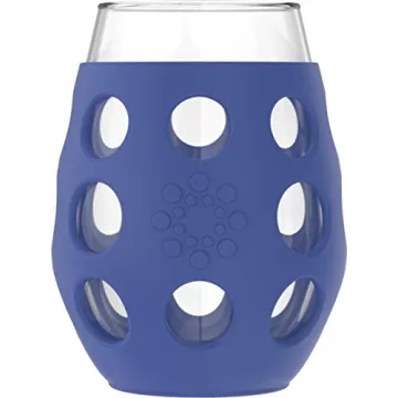 Lifefactory Wine Glass with Protective Silicone Sleeve, 4 Count (Pack of 1), Orange, Cobalt, Grass Green and Huckleberry