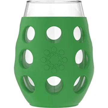 Lifefactory Wine Glass with Protective Silicone Sleeve, 4 Count (Pack of 1), Orange, Cobalt, Grass Green and Huckleberry